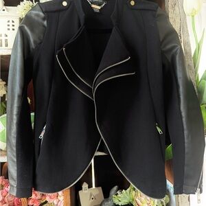 INC International Concepts Faux Black Leather Sleeve Jacket
